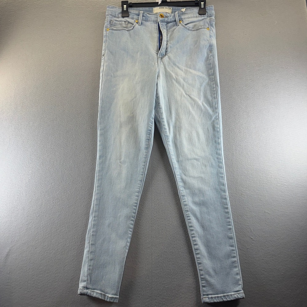 Anne Klein Jeans Womens 10 Light Wash Skinny High Rise Denim Gold Hardware